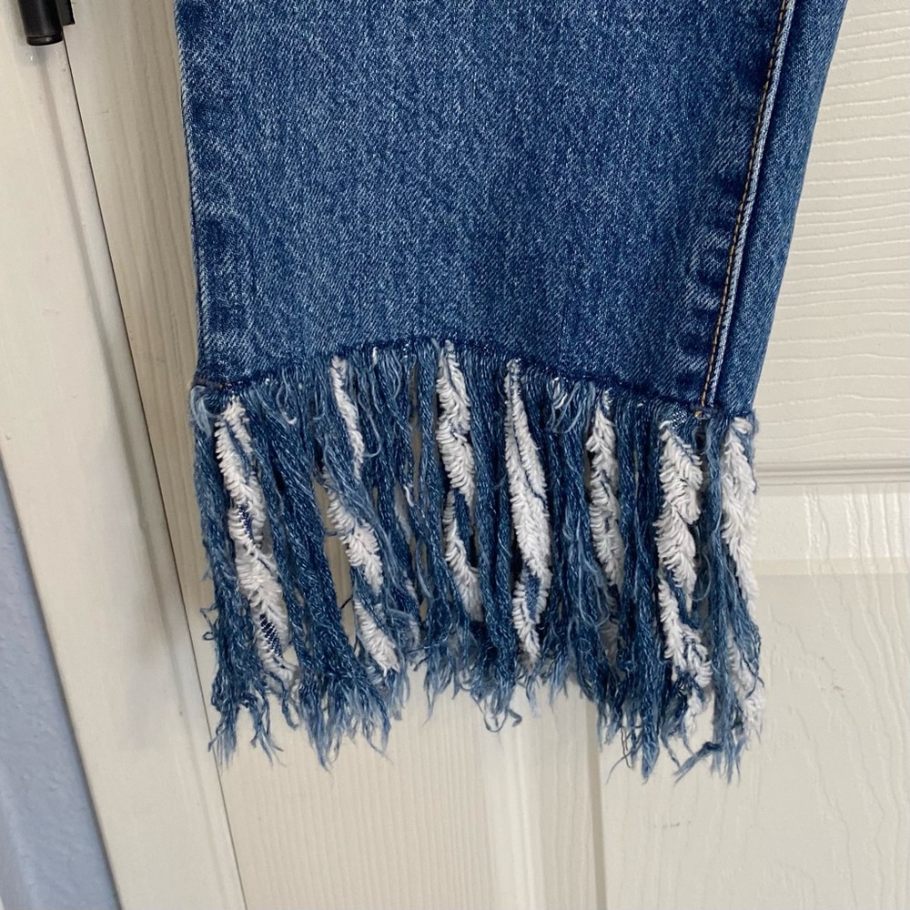 Anthropologie Pilcro Hyphen Fringe Crop Jeans Raw Hem Boyfriend 27 - Picture 8 of 15